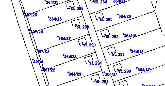 Parcela st. 290 v KÚ Dolní Žďár u Ostrova, Katastrální mapa
