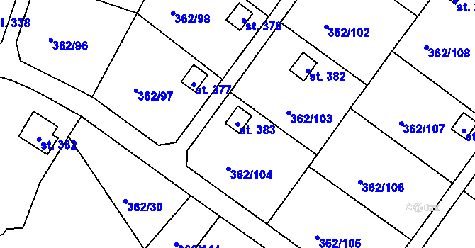 Parcela st. 383 v KÚ Dolní Žďár u Ostrova, Katastrální mapa