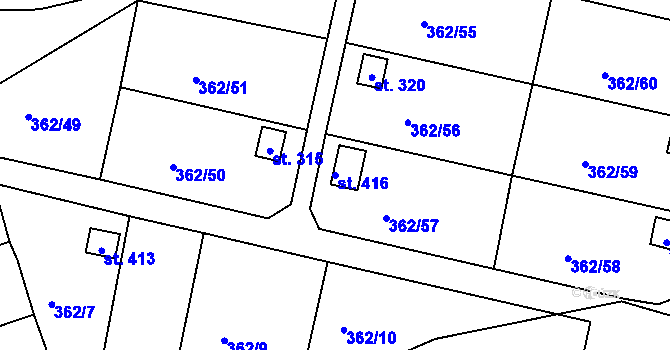 Parcela st. 416 v KÚ Dolní Žďár u Ostrova, Katastrální mapa
