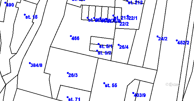 Parcela st. 5/2 v KÚ Dolní Žďár u Ostrova, Katastrální mapa