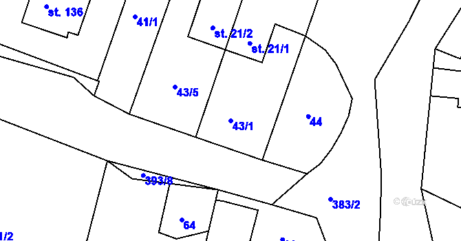 Parcela st. 43/1 v KÚ Dolní Žďár u Ostrova, Katastrální mapa