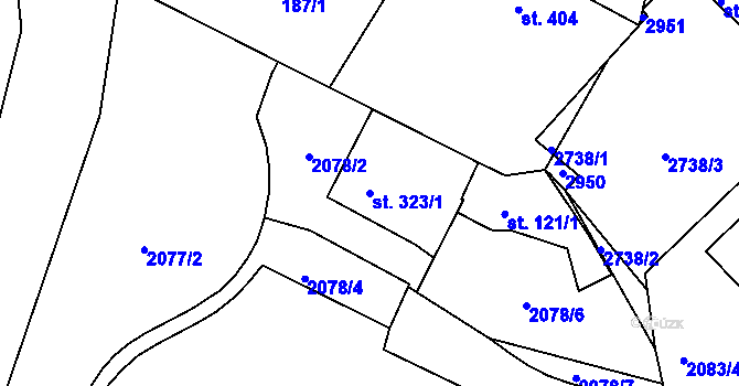 Parcela st. 323/1 v KÚ Ostrov nad Ohří, Katastrální mapa