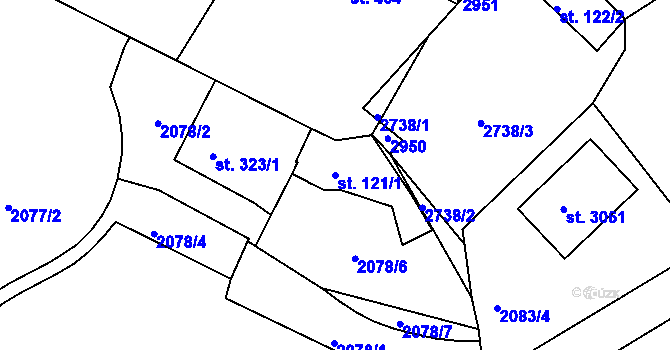 Parcela st. 121/1 v KÚ Ostrov nad Ohří, Katastrální mapa