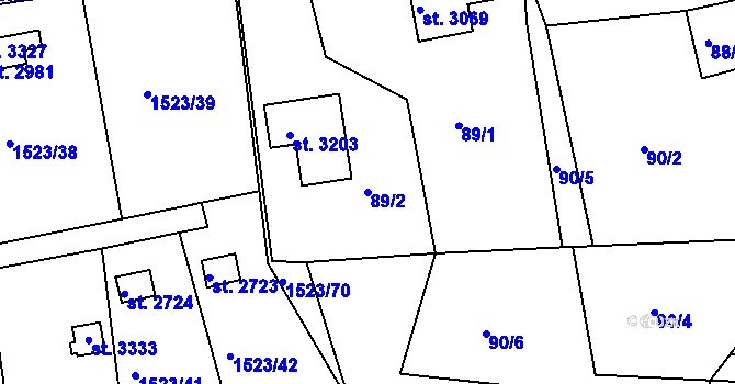 Parcela st. 89/2 v KÚ Ostrov nad Ohří, Katastrální mapa