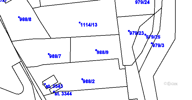 Parcela st. 988/9 v KÚ Ostrov nad Ohří, Katastrální mapa