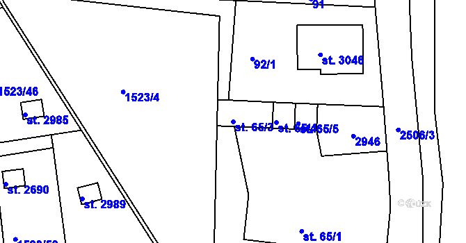 Parcela st. 65/3 v KÚ Ostrov nad Ohří, Katastrální mapa