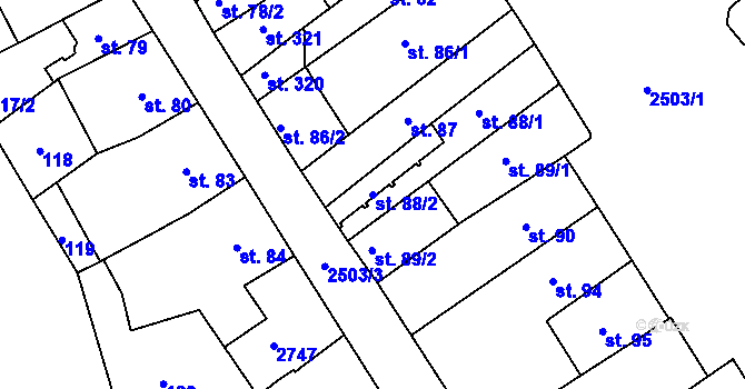Parcela st. 88/2 v KÚ Ostrov nad Ohří, Katastrální mapa
