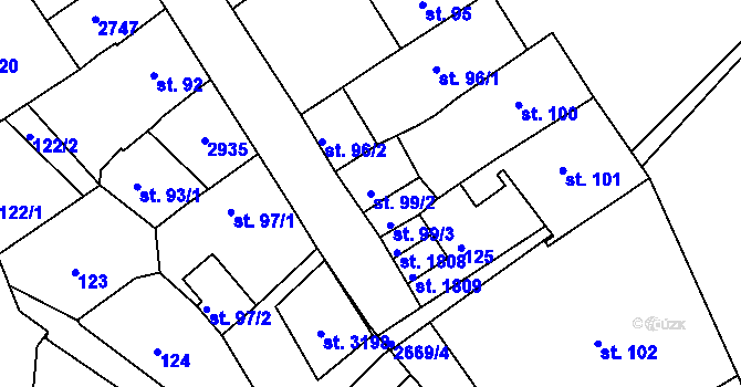 Parcela st. 99/2 v KÚ Ostrov nad Ohří, Katastrální mapa