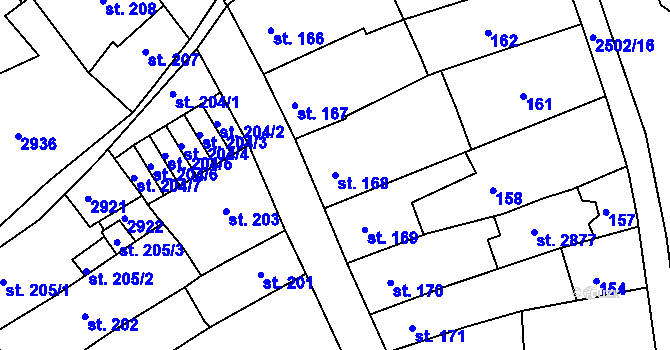 Parcela st. 168 v KÚ Ostrov nad Ohří, Katastrální mapa