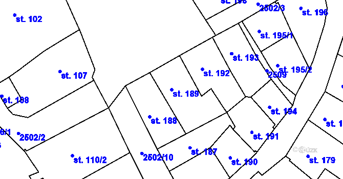 Parcela st. 189 v KÚ Ostrov nad Ohří, Katastrální mapa