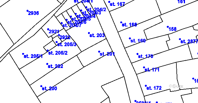 Parcela st. 201 v KÚ Ostrov nad Ohří, Katastrální mapa
