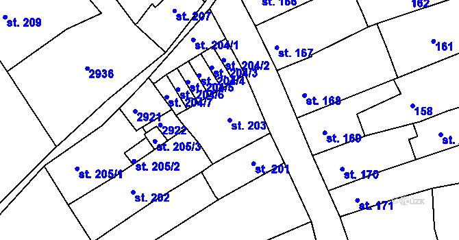 Parcela st. 203 v KÚ Ostrov nad Ohří, Katastrální mapa