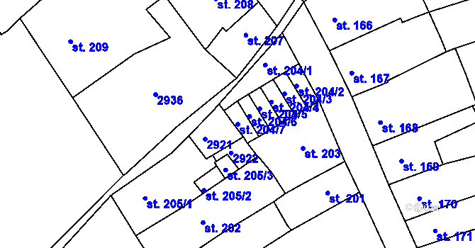 Parcela st. 204/7 v KÚ Ostrov nad Ohří, Katastrální mapa