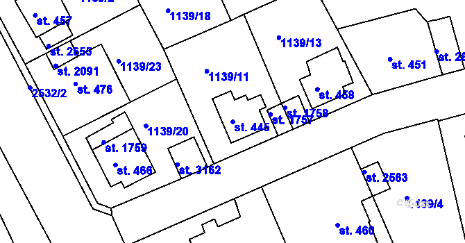 Parcela st. 445 v KÚ Ostrov nad Ohří, Katastrální mapa