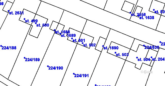 Parcela st. 502 v KÚ Ostrov nad Ohří, Katastrální mapa