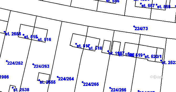 Parcela st. 518 v KÚ Ostrov nad Ohří, Katastrální mapa
