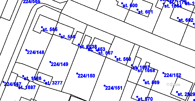 Parcela st. 567 v KÚ Ostrov nad Ohří, Katastrální mapa