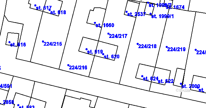 Parcela st. 620 v KÚ Ostrov nad Ohří, Katastrální mapa