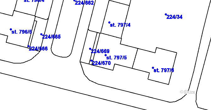 Parcela st. 797/5 v KÚ Ostrov nad Ohří, Katastrální mapa