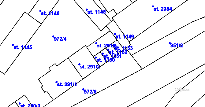 Parcela st. 1151 v KÚ Ostrov nad Ohří, Katastrální mapa