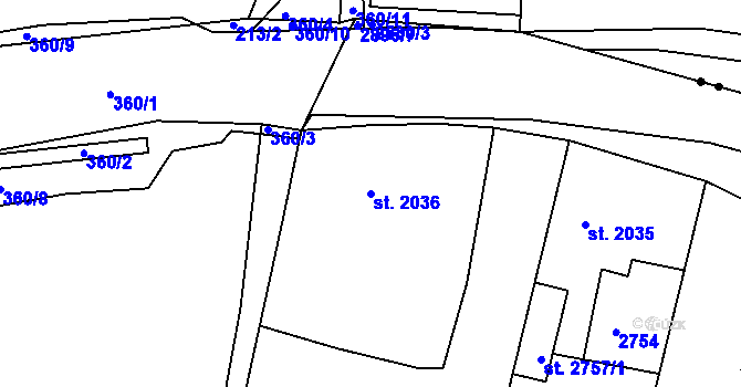 Parcela st. 2036 v KÚ Ostrov nad Ohří, Katastrální mapa