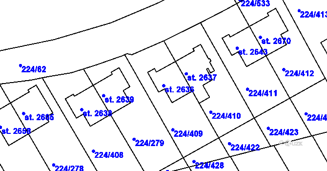 Parcela st. 2636 v KÚ Ostrov nad Ohří, Katastrální mapa