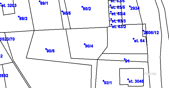 Parcela st. 90/4 v KÚ Ostrov nad Ohří, Katastrální mapa