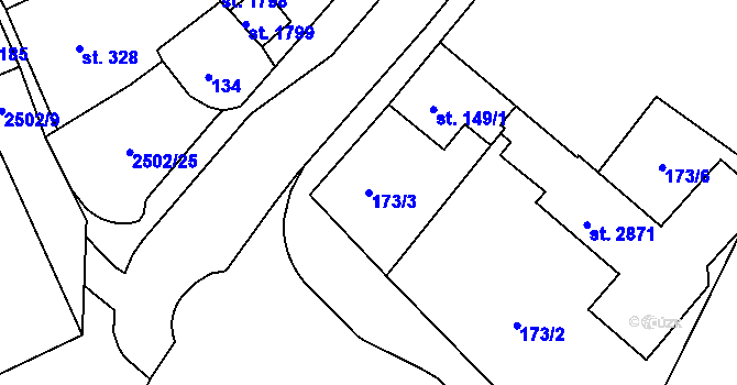 Parcela st. 173/3 v KÚ Ostrov nad Ohří, Katastrální mapa