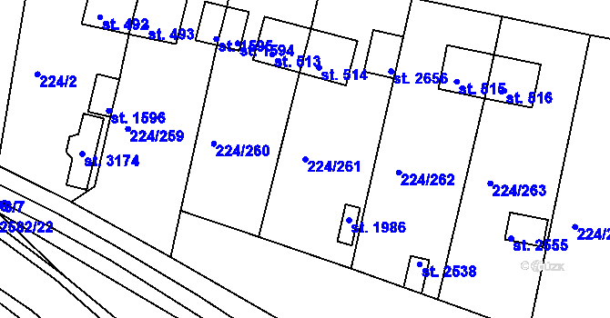Parcela st. 224/261 v KÚ Ostrov nad Ohří, Katastrální mapa