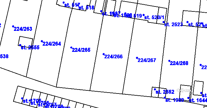 Parcela st. 224/266 v KÚ Ostrov nad Ohří, Katastrální mapa