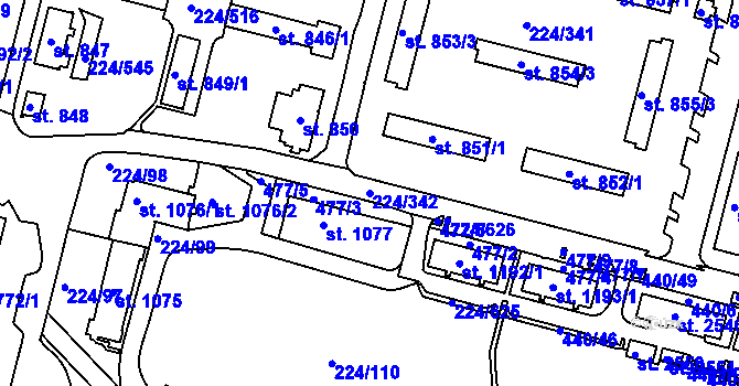 Parcela st. 224/342 v KÚ Ostrov nad Ohří, Katastrální mapa