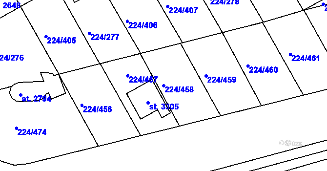 Parcela st. 224/458 v KÚ Ostrov nad Ohří, Katastrální mapa