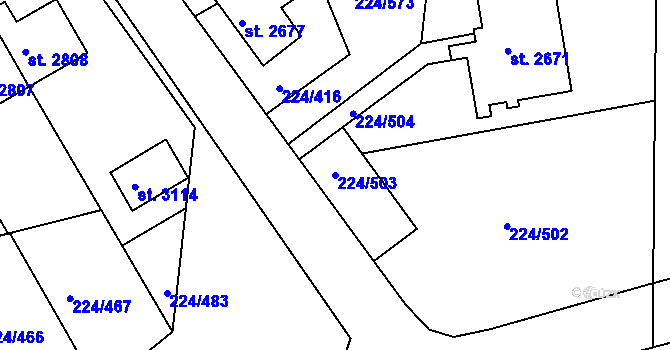 Parcela st. 224/503 v KÚ Ostrov nad Ohří, Katastrální mapa