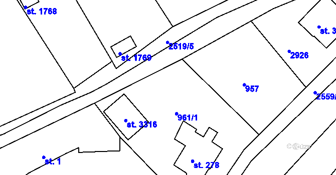 Parcela st. 961/3 v KÚ Ostrov nad Ohří, Katastrální mapa