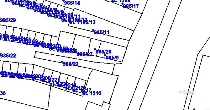 Parcela st. 985/9 v KÚ Ostrov nad Ohří, Katastrální mapa