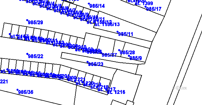 Parcela st. 985/27 v KÚ Ostrov nad Ohří, Katastrální mapa