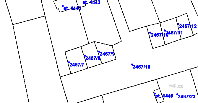 Parcela st. 2467/9 v KÚ Ostrov nad Ohří, Katastrální mapa