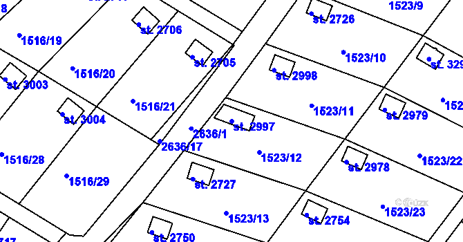 Parcela st. 2997 v KÚ Ostrov nad Ohří, Katastrální mapa