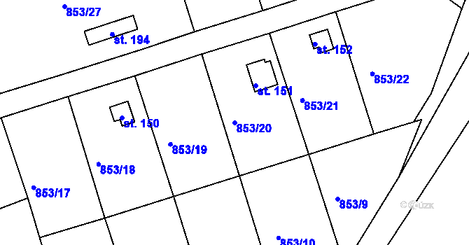 Parcela st. 853/20 v KÚ Mořičov, Katastrální mapa