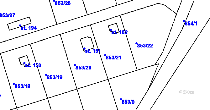Parcela st. 853/21 v KÚ Mořičov, Katastrální mapa