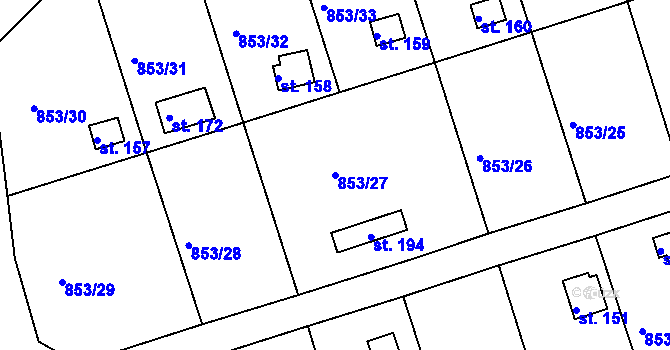 Parcela st. 853/27 v KÚ Mořičov, Katastrální mapa