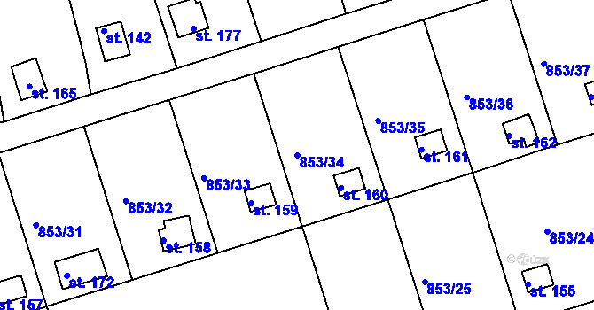 Parcela st. 853/34 v KÚ Mořičov, Katastrální mapa