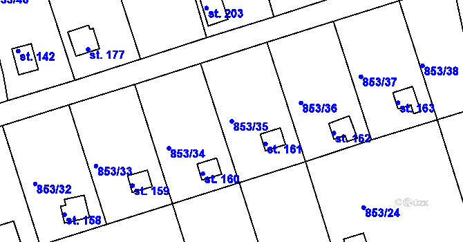 Parcela st. 853/35 v KÚ Mořičov, Katastrální mapa
