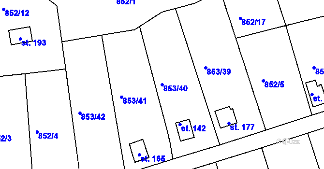 Parcela st. 853/40 v KÚ Mořičov, Katastrální mapa