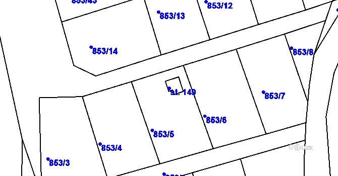 Parcela st. 149 v KÚ Mořičov, Katastrální mapa