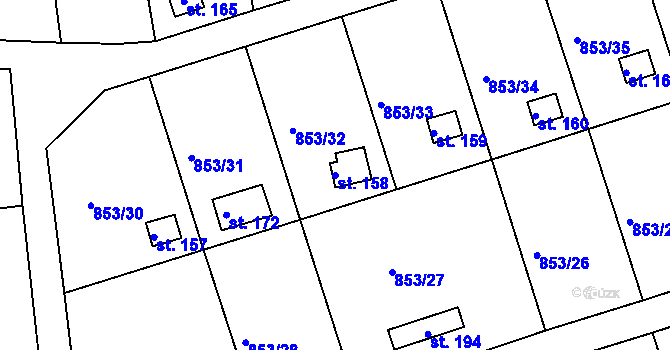 Parcela st. 158 v KÚ Mořičov, Katastrální mapa