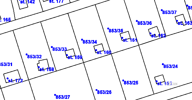 Parcela st. 160 v KÚ Mořičov, Katastrální mapa
