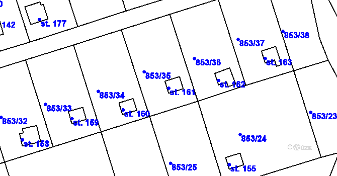 Parcela st. 161 v KÚ Mořičov, Katastrální mapa