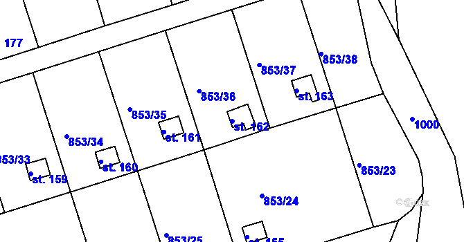 Parcela st. 162 v KÚ Mořičov, Katastrální mapa