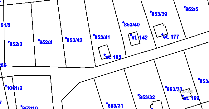 Parcela st. 165 v KÚ Mořičov, Katastrální mapa